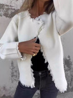 Full Size One Button Frayed Edge Cardigan Plus Size