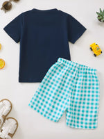 Children's Tractor Applique T-Shirt and Gingham Shorts Set