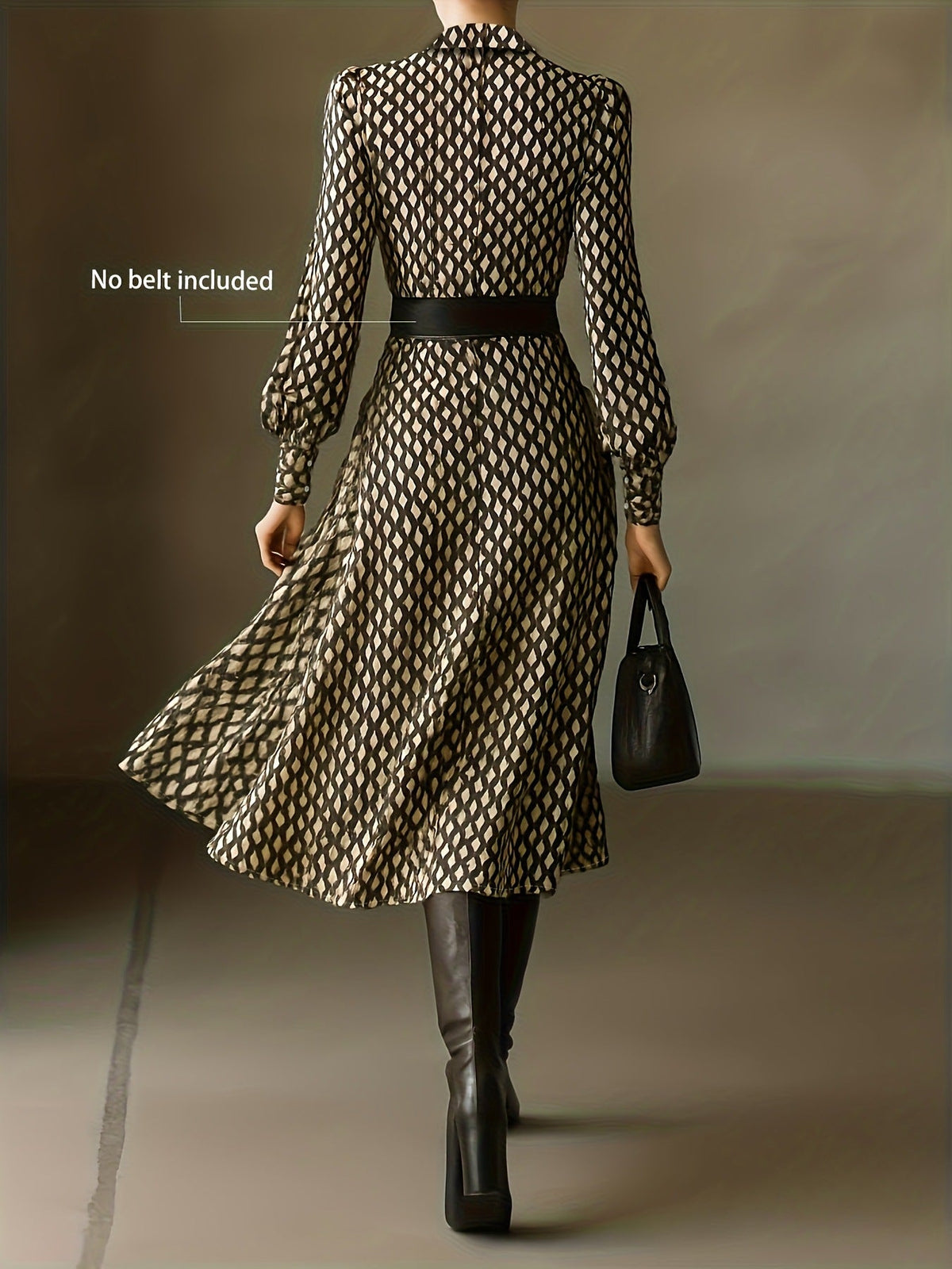 Printed Long Sleeve Midi Dress