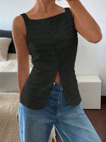 Textured Button-Front Tank
