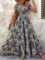 Full Size Printed V-Neck Tiered Maxi Dress Plus Size