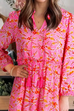 Floral Print Tie Neck Midi Dress