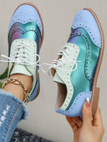 Round Toe Flats Color Block Loafers