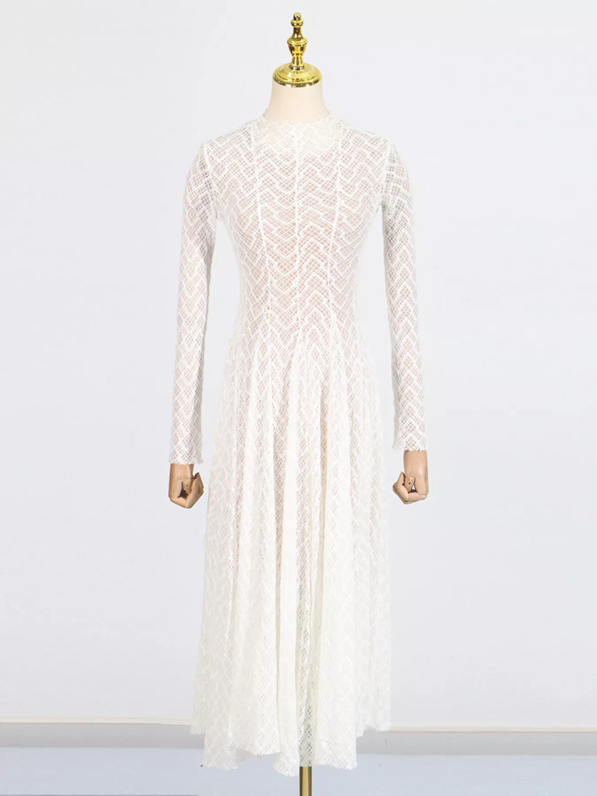 Lace Mock Neck Long Sleeve Maxi Dress