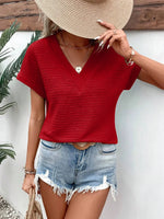 Textured Solid Color Short Sleeve Top