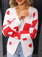Valentine's Day Heart Pattern Knit Cardigan