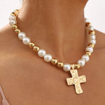 Pearl & Cross Pendant Necklace