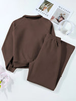 Collared Sweatshirt and High Waist Pants Active Set