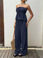 Textured Tube Top & Wide Leg Pants Set