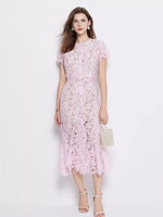 Lace Short Sleeve Mermaid Dress