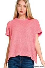 Zenana Chenille Waffle Cap Sleeve Sweater