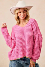 BiBi V-Neck Sweater with Colorful Trim