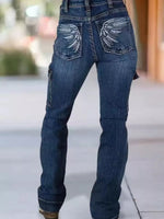 Wings Embroidered High-Rise Cargo Jeans