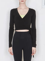 Tied Surplice Long Sleeve Top