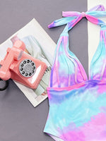 Tie-Dye Halter Neck One-Piece Swimsuit