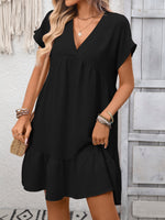 Casual V-Neck Ruffle Hem Mini Dress