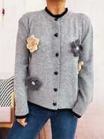 Flower Button Up Long Sleeve Cardigan