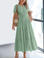 Full Size Short Sleeve Tiered Midi Dress Plus Size