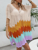 Openwork V-Neck Half Sleeve Cover-Up
