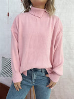 Slit Turtleneck Long Sleeve Sweater