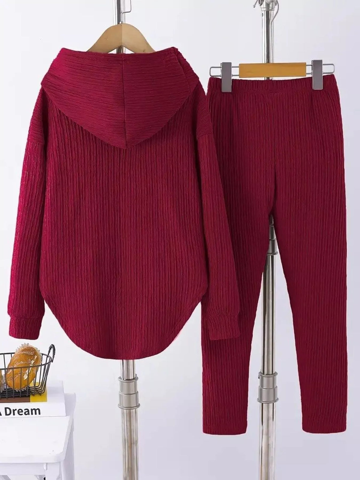 Textured Long Sleeve Hoodie and Pants Set