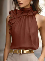 Ruffle High Neck Sleeveless Tank
