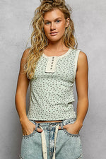 POL Floral Round Neck Cropped Ribbed Tank