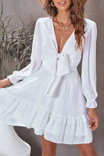 Elegant Tie-Front Ruffle Mini Dress with Smocked Wiast