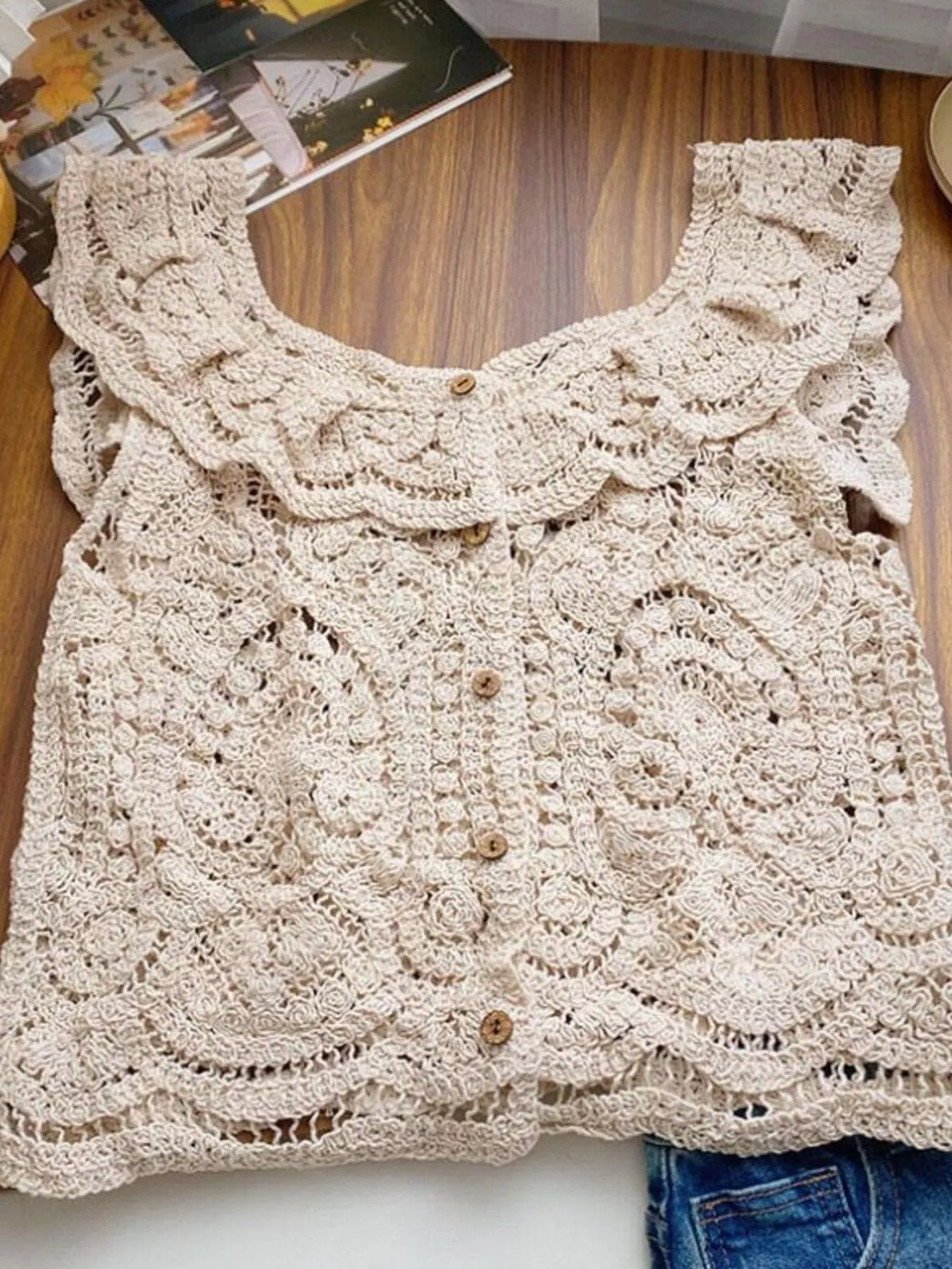 Crochet Lace Button Up Cardigan