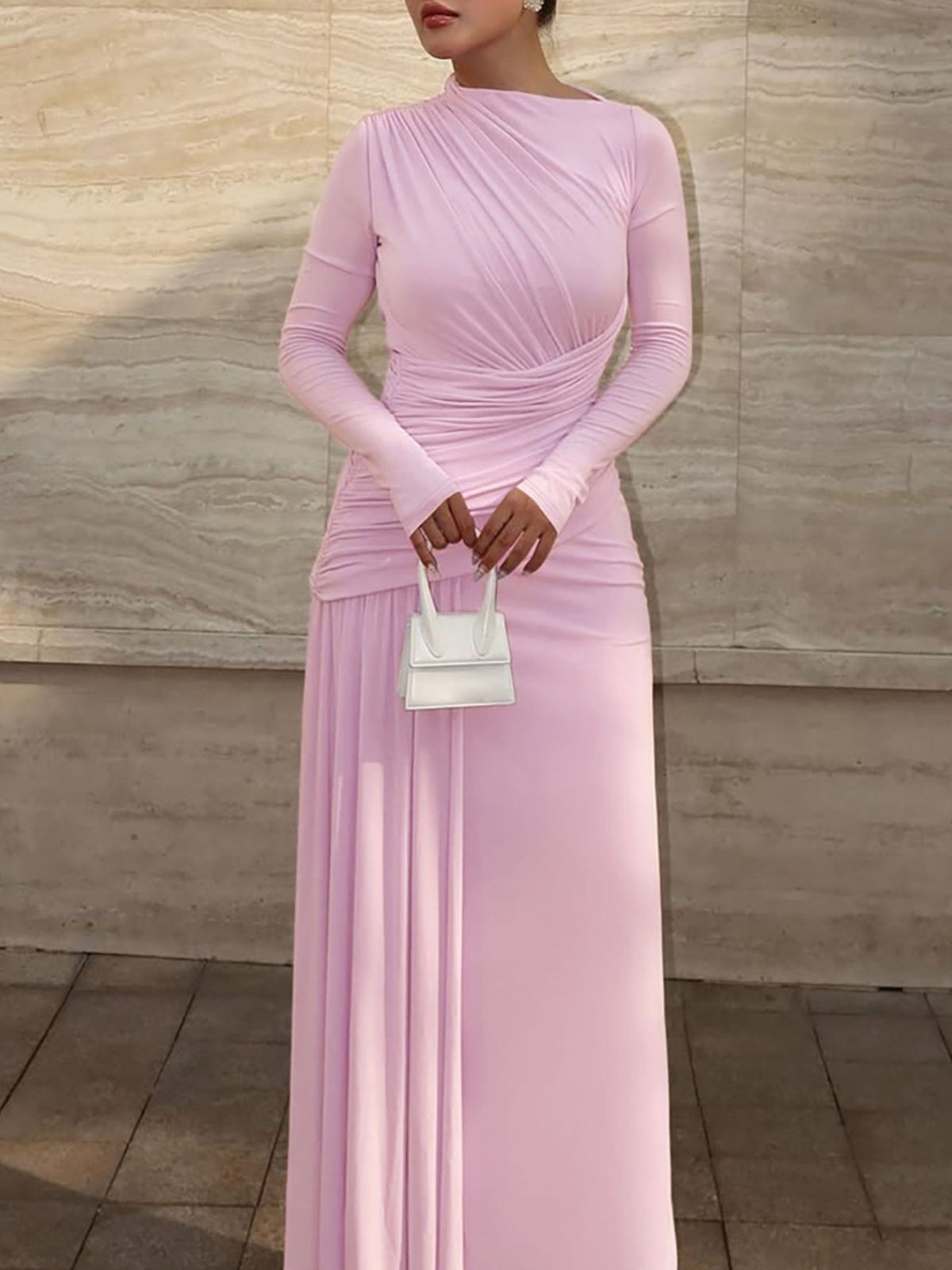 Ruched Long Sleeve Mermaid Maxi Dress
