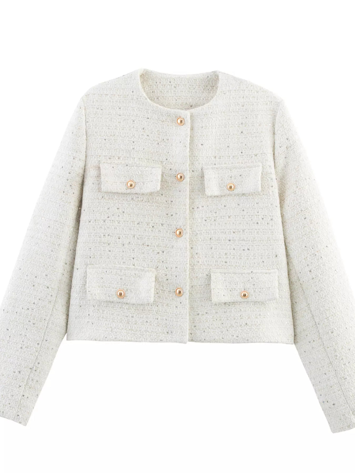 Tweed Button Up Cropped Outerwear