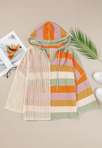 Openwork Color Block Hooded Sweater