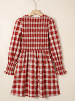 Plaid Print Smocked Puff Sleeve Mini Dress