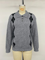 Argyle Patterned Polo Collar Sweater