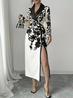Slit Long Sleeve Wrap Midi Dress