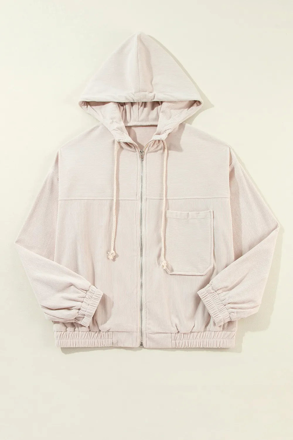Pocketed Zip Up Long Sleeve Hooded Jacket