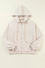 Pocketed Zip Up Long Sleeve Hooded Jacket