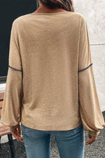 Color Block V-Neck Long Sleeve Blouse