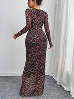 Leopard Ruched Bodycon Maxi Dress
