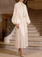 Tie Front Balloon Sleeve Midi Dress