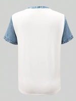 Denim Patchwork Short Sleeve Blouse