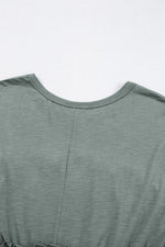 Frilled Gathered Seam Round Neck T Shirt Dress