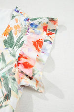 Floral Double Ruffle Sleeve V Neck Mini Dress