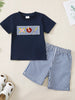 Children's Embroidered Round Neck Tee and Shorts Set