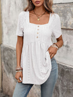 Eyelet Square Neck Short Sleeve Top