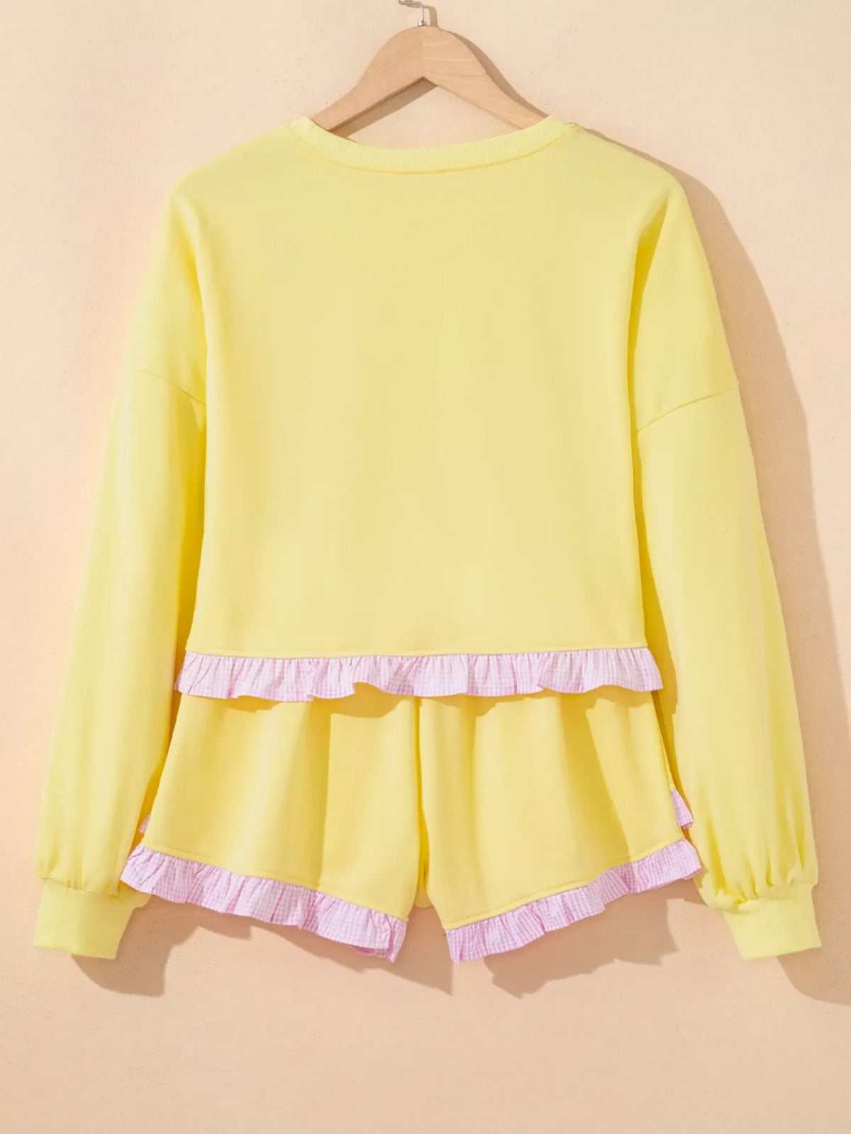 Contrast Frill Hem Round Neck Top and Shorts Set