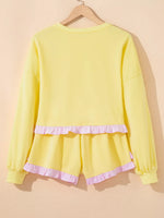 Contrast Frill Hem Round Neck Top and Shorts Set