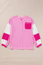Lace Patchwork Sleeve Stitching V Neck Top