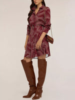Printed Long Sleeve Mini Shirt Dress