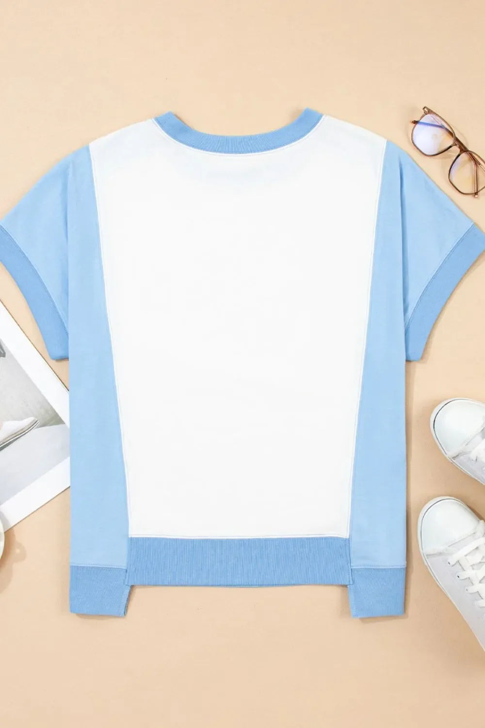 Color Block Exposed Seam Crew Neck T Shirt